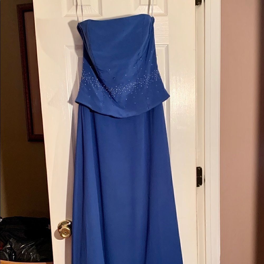 Blue Chiffon Belsoie Strapless Dress Size 8 NWT - Picture 3 of 6